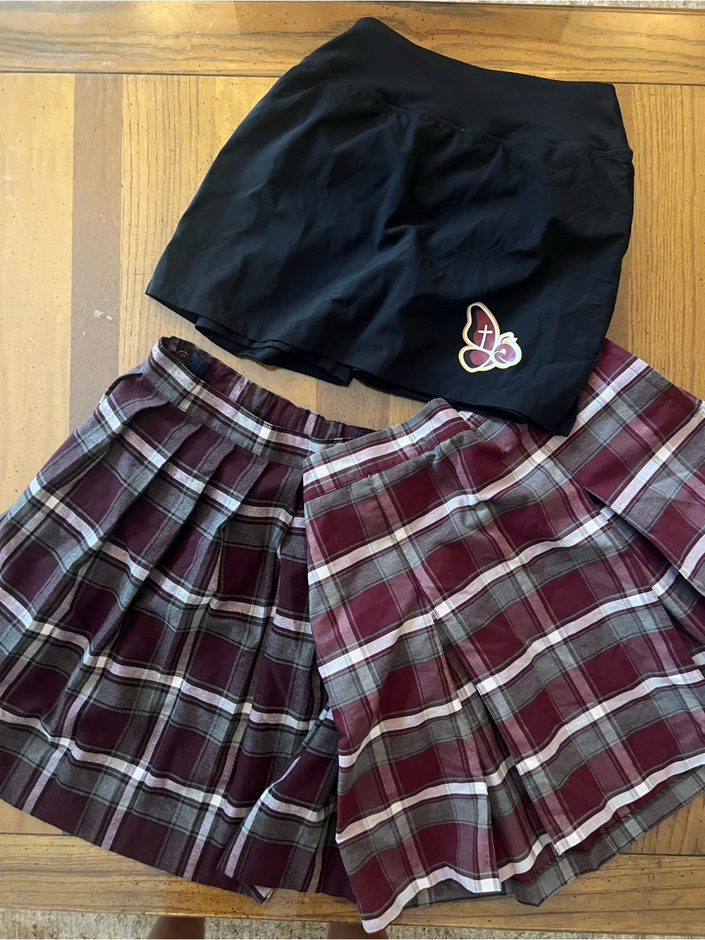 Kids Black Active Skort with Burgundy Plaid Skirts - Unbranded